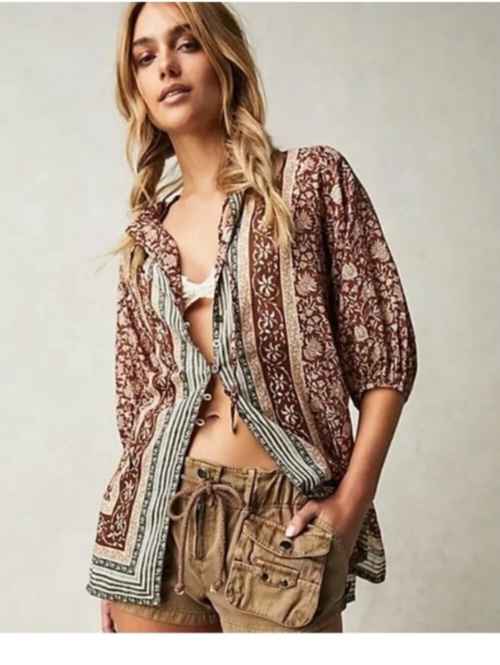 NWT Free People We The Free Batik Border Top Boho Cover Up Peasant Blouse